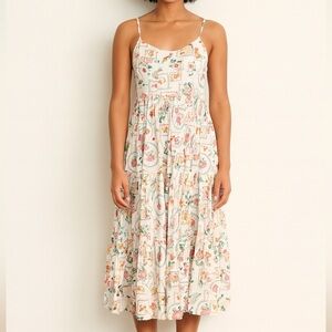 Cynthia Rowley Fruit Print Linen Blend Tiered Maxi Dress SIZE XL